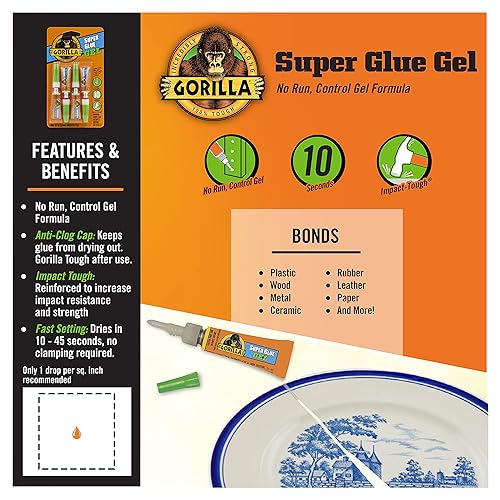 GORILLA SUPER GLUE GEL CLEAR, FAST SETTING, 4 X 3G TUBES, PACK OF 10 ALL PURPOSE REPAIR