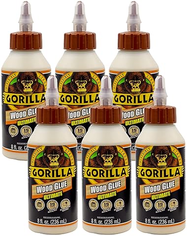 GORILLA ULTIMATE WATERPROOF WOOD GLUE 8OZ NATURAL COLOR, PACK OF 6 FOR INDOOR OUTDOOR USE