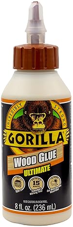 GORILLA ULTIMATE WATERPROOF WOOD GLUE 8OZ NATURAL COLOR, PACK OF 6 FOR INDOOR OUTDOOR USE