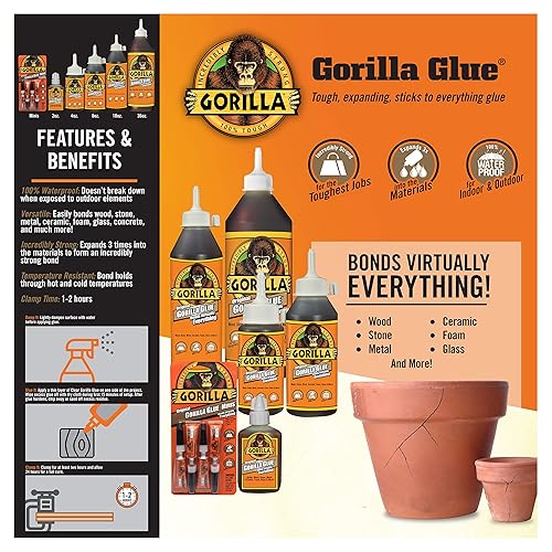 GORILLA ORIGINAL WATERPROOF POLYURETHANE GLUE, BROWN, 18 OZ - ALL PURPOSE, EXPANDS