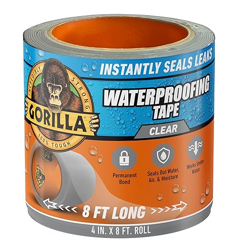 GORILLA WATERPROOF CLEAR PATCH SEAL TAPE 4X8 PERMANENT WEATHER-RESISTANT LEAK REPAIR