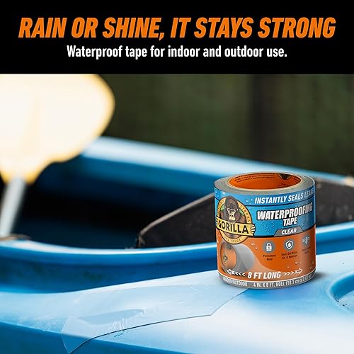 GORILLA WATERPROOF CLEAR PATCH SEAL TAPE 4X8 PERMANENT WEATHER-RESISTANT LEAK REPAIR
