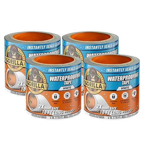 GORILLA WATERPROOF PATCH SEAL TAPE 4X10 WHITE, PACK OF 4 WEATHERPROOF LEAK REPAIR