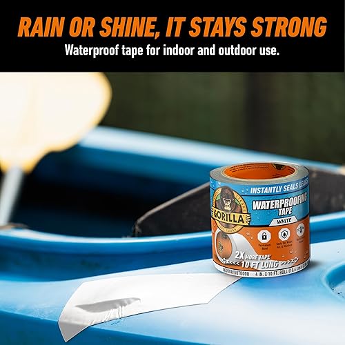 GORILLA WATERPROOF PATCH SEAL TAPE 4X10 WHITE, PACK OF 4 WEATHERPROOF LEAK REPAIR