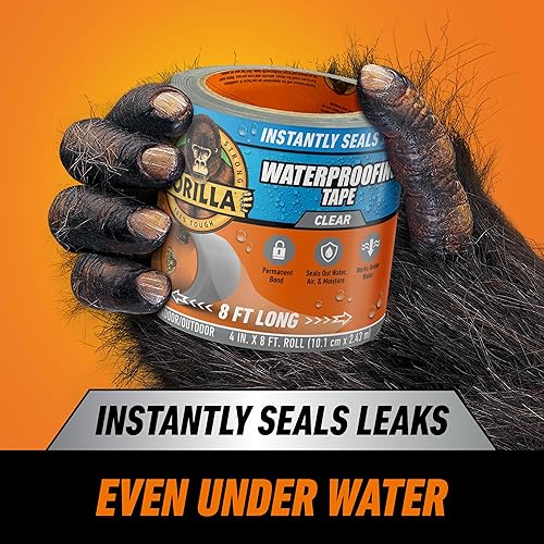 GORILLA WATERPROOF CLEAR PATCH SEAL TAPE 4X8 PACK OF 4 WEATHERPROOF LEAK REPAIR
