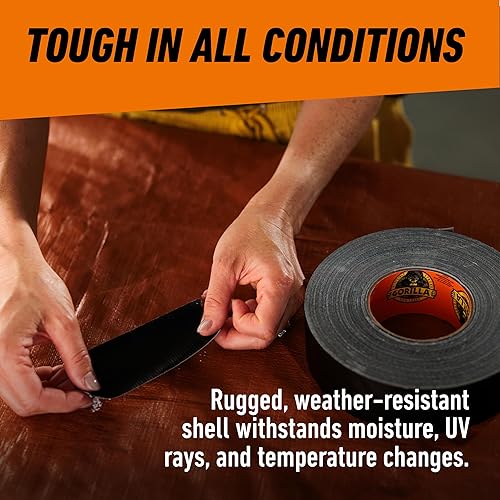 GORILLA BLACK DUCT TAPE 1.88X50YD HEAVY DUTY, WEATHER RESISTANT FOR INDOOR OUTDOOR USE
