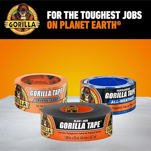 GORILLA BLACK DUCT TAPE 1.88X50YD HEAVY DUTY, WEATHER RESISTANT FOR INDOOR OUTDOOR USE