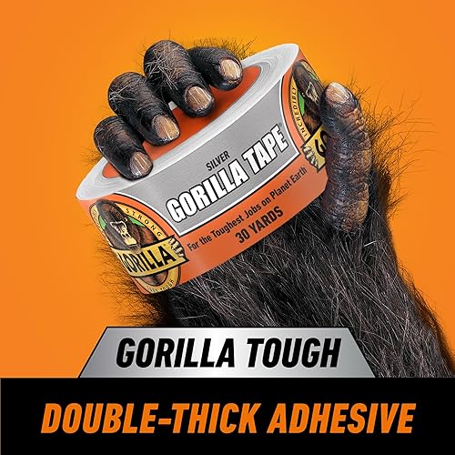 GORILLA TAPE SILVER 1.88IN X 30YD HEAVY DUTY DUCT TAPE, WEATHER RESISTANT, INDOOR OUTDOOR