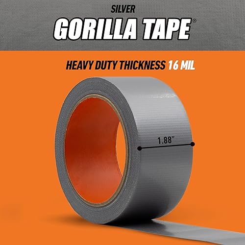 GORILLA TAPE SILVER 1.88IN X 30YD HEAVY DUTY DUCT TAPE, WEATHER RESISTANT, INDOOR OUTDOOR