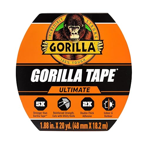 GORILLA TAPE BLACK 1.88 X 20YD - HEAVY DUTY DOUBLE-THICK ADHESIVE FOR HAULING PATCHING