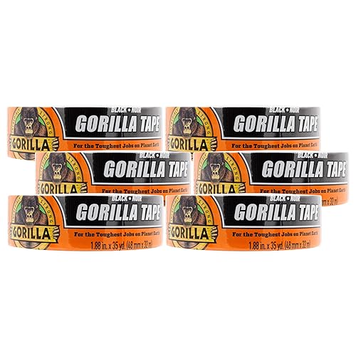 GORILLA BLACK DUCT TAPE 1.88 X 35 YD, PACK OF 6 HEAVY DUTY, WEATHER RESISTANT FOR INDOOR OUTDOOR