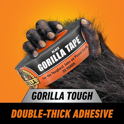 GORILLA BLACK DUCT TAPE 1.88 X 35 YD, PACK OF 6 HEAVY DUTY, WEATHER RESISTANT FOR INDOOR OUTDOOR
