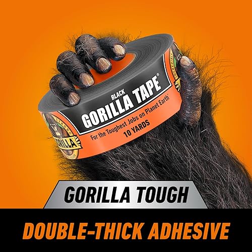 GORILLA DUCT TAPE 1.88IN X 10YD BLACK, TRIPLE LAYER STRENGTH, WEATHER RESISTANT, 2 PACK