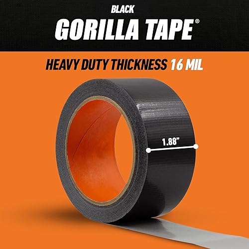 GORILLA DUCT TAPE 1.88IN X 10YD BLACK, TRIPLE LAYER STRENGTH, WEATHER RESISTANT, 2 PACK