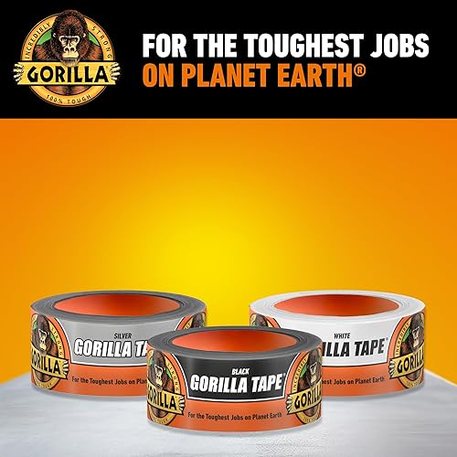 GORILLA DUCT TAPE 1.88IN X 10YD BLACK, TRIPLE LAYER STRENGTH, WEATHER RESISTANT, 2 PACK