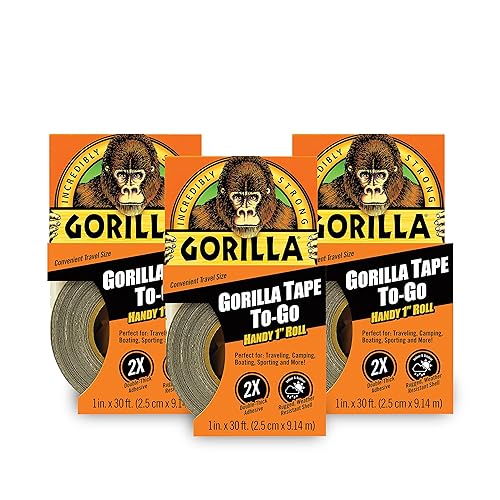 GORILLA MINI DUCT TAPE 1 X 10 YD BLACK TRAVEL SIZE PACK OF 3 DURABLE STRONG ADHESIVE