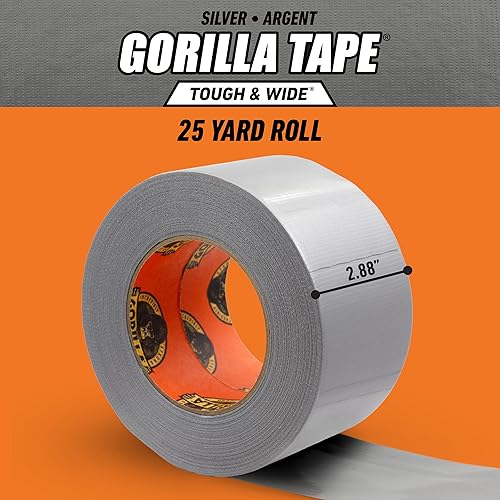 GORILLA TAPE HEAVY DUTY SILVER 2.88 X 25 YD, WEATHER RESISTANT, INDOOR OUTDOOR, PACK OF 4