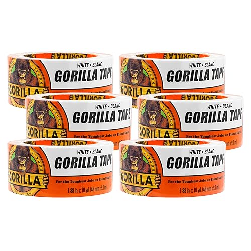 GORILLA WHITE DUCT TAPE 1.88 X 10 YD - HEAVY DUTY, STRONG ADHESION, PACK OF 6 ROLLS