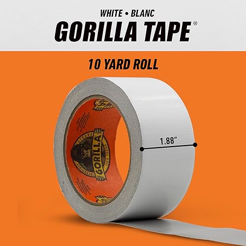 GORILLA WHITE DUCT TAPE 1.88 X 10 YD - HEAVY DUTY, STRONG ADHESION, PACK OF 6 ROLLS
