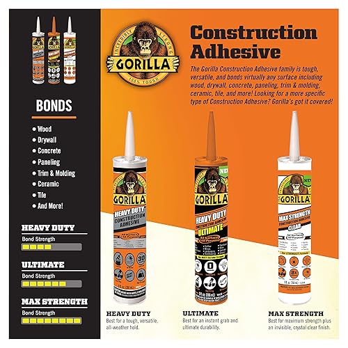 GORILLA HEAVY DUTY CONSTRUCTION ADHESIVE 9OZ WHITE CARTRIDGE STRONG, DURABLE, PACK OF 1