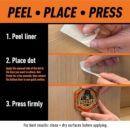 GORILLA CLEAR DOUBLE-SIDED PERMANENT ADHESIVE DOTS, 0.5 DIAMETER, 150 PIECES, PHOTO SAFE
