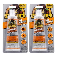 GORILLA MAX STRENGTH CLEAR CONSTRUCTION ADHESIVE 2.5OZ TUBE, WATERPROOF, GAP FILLING, 2 PACK