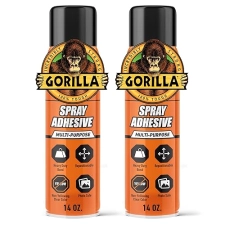 GORILLA HEAVY DUTY CLEAR SPRAY ADHESIVE 14OZ, PACK OF 2 ALL-PURPOSE INDOOR OUTDOOR GLUE