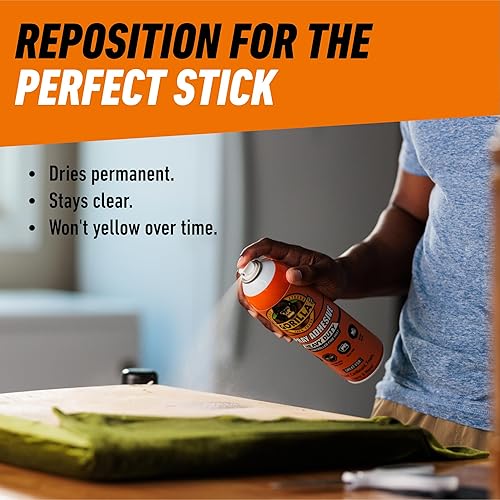GORILLA HEAVY DUTY CLEAR SPRAY ADHESIVE 14OZ, PACK OF 2 ALL-PURPOSE INDOOR OUTDOOR GLUE