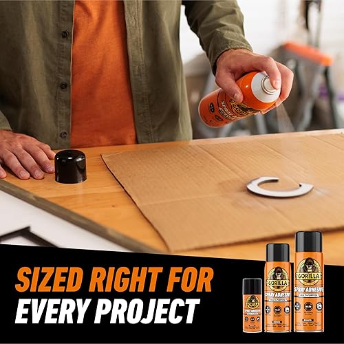 GORILLA HEAVY DUTY CLEAR SPRAY ADHESIVE 14OZ, PACK OF 2 ALL-PURPOSE INDOOR OUTDOOR GLUE