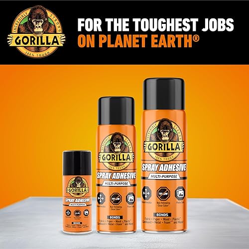 GORILLA HEAVY DUTY CLEAR SPRAY ADHESIVE 14OZ, PACK OF 2 ALL-PURPOSE INDOOR OUTDOOR GLUE