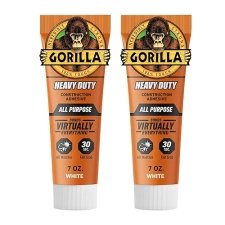 GORILLA HEAVY DUTY CONSTRUCTION ADHESIVE WHITE GLUE 7OZ TUBE PACK OF 2 WATERPROOF GAP FILLING