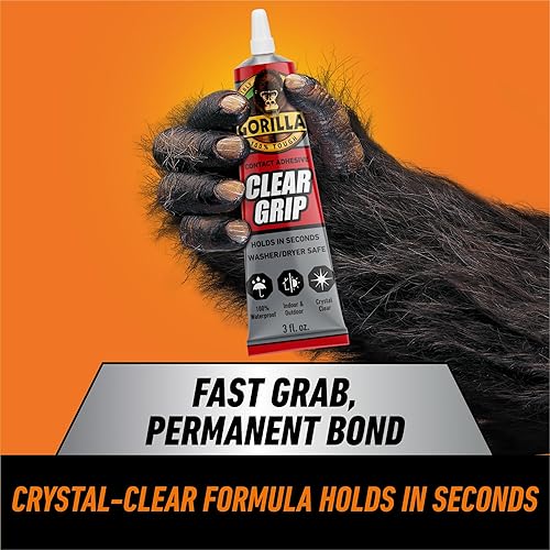GORILLA CLEAR GRIP WATERPROOF CONTACT ADHESIVE 3OZ TUBE PACK OF 3 FAST, FLEXIBLE, PERMANENT