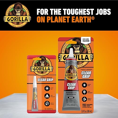 GORILLA CLEAR GRIP WATERPROOF CONTACT ADHESIVE 3OZ TUBE PACK OF 3 FAST, FLEXIBLE, PERMANENT