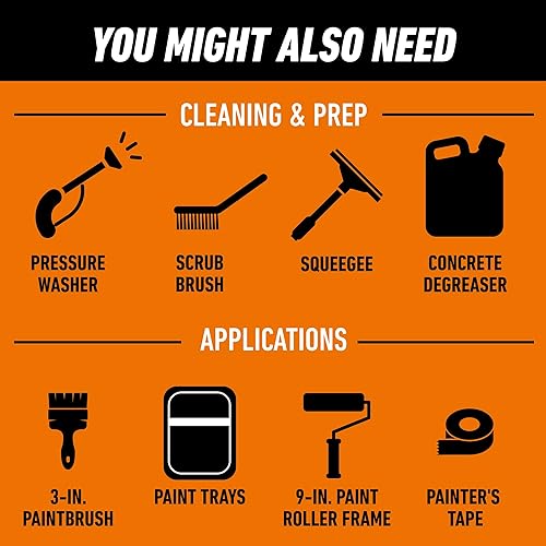 GORILLA EPOXY GARAGE FLOOR COATING KIT 7 PC, 1-CAR, DURABLE HIGH GLOSS BLACK, 275 SQ FT COVERAGE