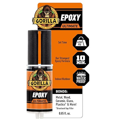 GORILLA EPOXY ULTIMATE WATERPROOF 10-MINUTE SET PERMANENT BOND BLACK DRY 0.85OZ SYRINGE