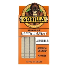 GORILLA MOUNTING PUTTY NATURAL TAN, 168 PRE-CUT SQUARES - NON-TOXIC, REMOVABLE WALL PUTTY