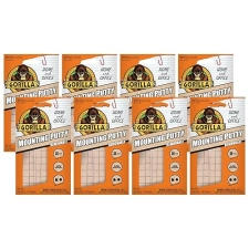 GORILLA MOUNTING PUTTY NATURAL TAN, 84 PRE-CUT SQUARES PACK OF 8 NON-TOXIC, REUSABLE WALL PUTTY