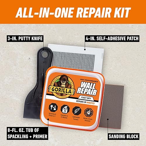 GORILLA HEAVY DUTY WALL REPAIR KIT WITH SPACKLING AND WHITE PRIMER FOR WALL FIXING