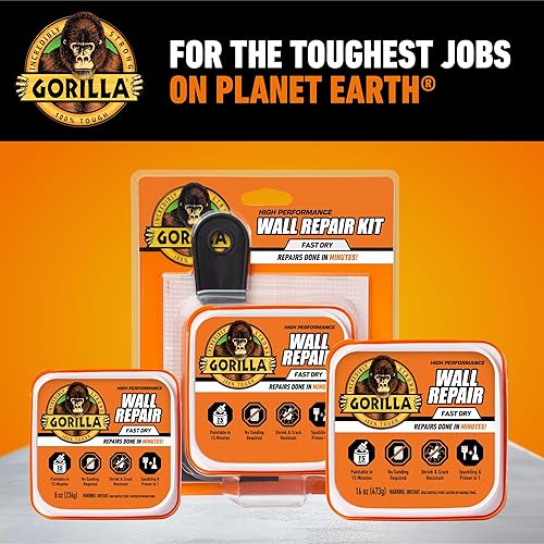 GORILLA HEAVY DUTY WALL REPAIR KIT WITH SPACKLING AND WHITE PRIMER FOR WALL FIXING