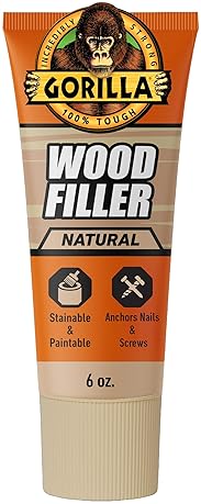 GORILLA ALL PURPOSE WOOD FILLER NATURAL 6OZ TUBE WATER RESISTANT INDOOR OUTDOOR USE