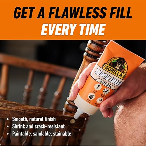GORILLA ALL PURPOSE WOOD FILLER NATURAL 6OZ TUBE WATER RESISTANT INDOOR OUTDOOR USE