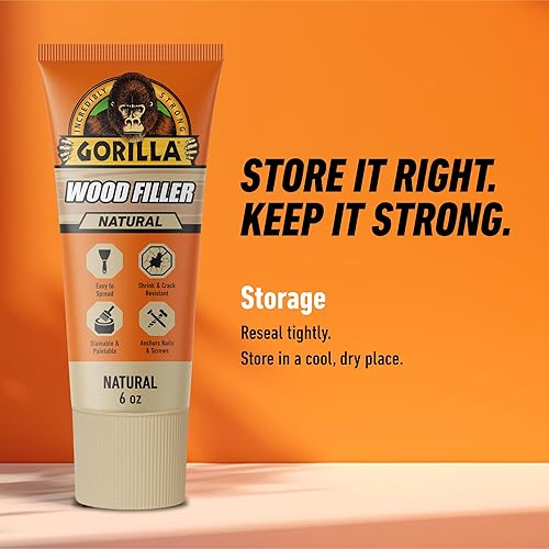 GORILLA ALL PURPOSE WOOD FILLER NATURAL 6OZ TUBE WATER RESISTANT INDOOR OUTDOOR USE