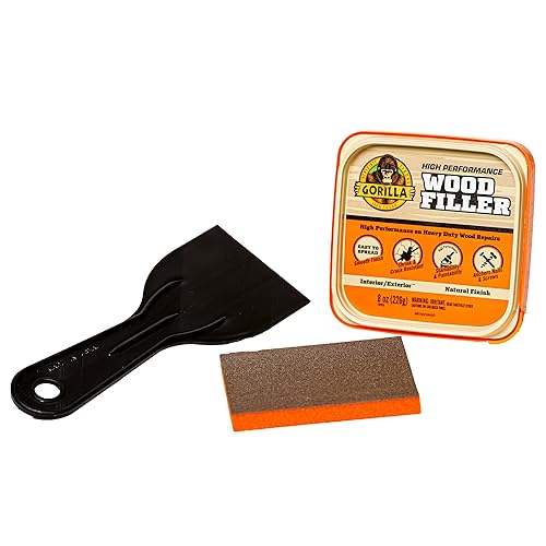 GORILLA ALL PURPOSE WOOD FILLER REPAIR KIT WITH PUTTY KNIFE AND SANDING BLOCK FOR WOOD RESTORATION