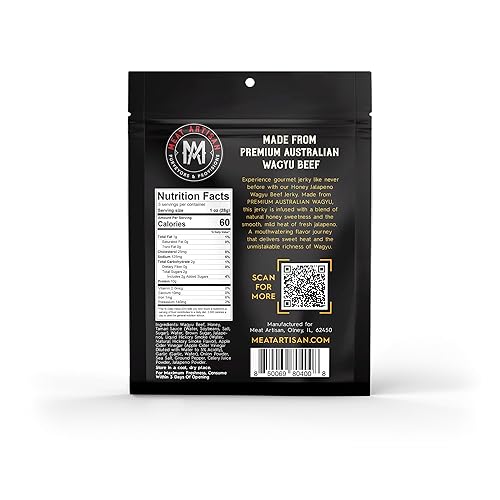MEAT ARTISAN AUSTRALIAN WAGYU HONEY JALAPEñO BEEF JERKY - HIGH PROTEIN, GLUTEN-FREE, NO MSG, 3OZ