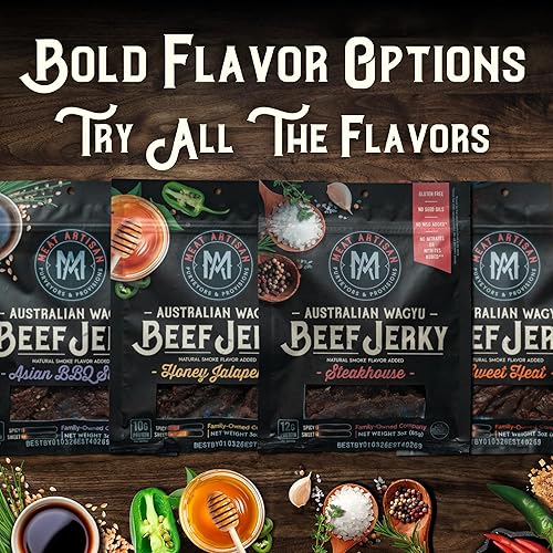 MEAT ARTISAN AUSTRALIAN WAGYU HONEY JALAPEñO BEEF JERKY - HIGH PROTEIN, GLUTEN-FREE, NO MSG, 3OZ