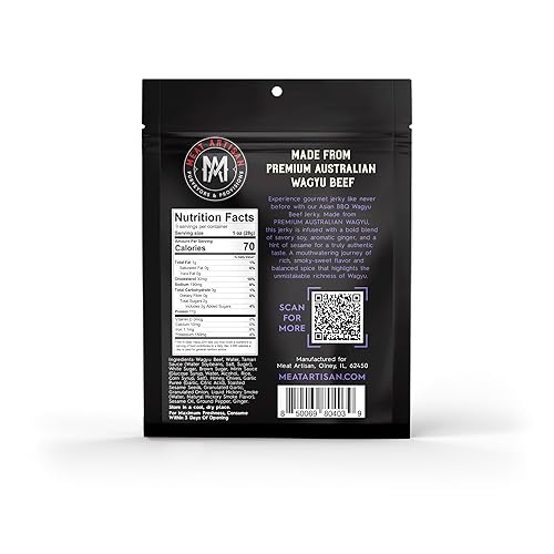 MEAT ARTISAN AUSTRALIAN WAGYU BEEF JERKY ASIAN BBQ - HIGH PROTEIN, GLUTEN FREE, NO MSG, 3OZ GOURMET SNACK