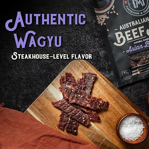 MEAT ARTISAN AUSTRALIAN WAGYU BEEF JERKY ASIAN BBQ - HIGH PROTEIN, GLUTEN FREE, NO MSG, 3OZ GOURMET SNACK