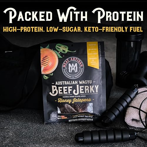 MEAT ARTISAN AUSTRALIAN WAGYU BEEF JERKY HONEY JALAPEñO - HIGH PROTEIN, GLUTEN FREE, NO MSG, 3OZ