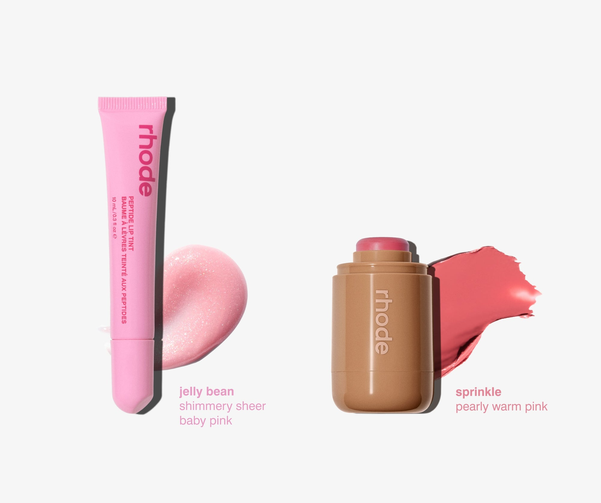 RHODE THE DUOS POCKET BLUSH + PEPTIDE LIP TINT  SPRINKLE + JELLY BEAN -  A SHIMMERY PINK PAIR