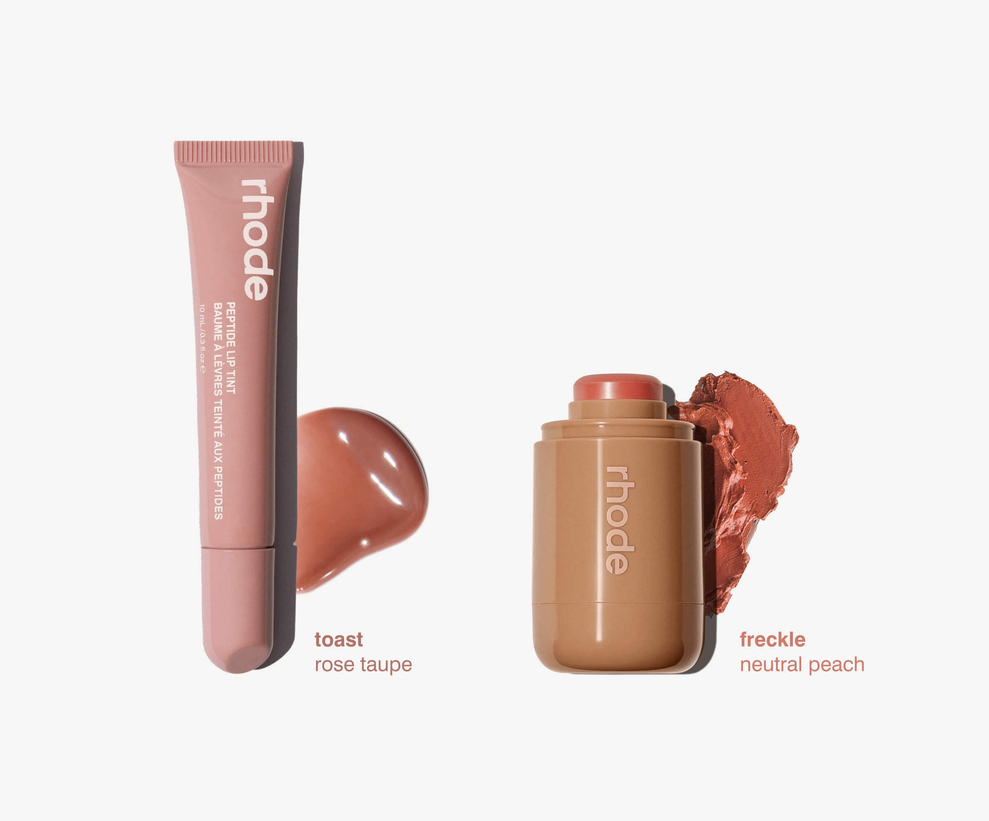 RHODE THE DUOS POCKET BLUSH + PEPTIDE LIP TINT  FRECKLE + TOAST -  A PEACHY TAUPE PAIR